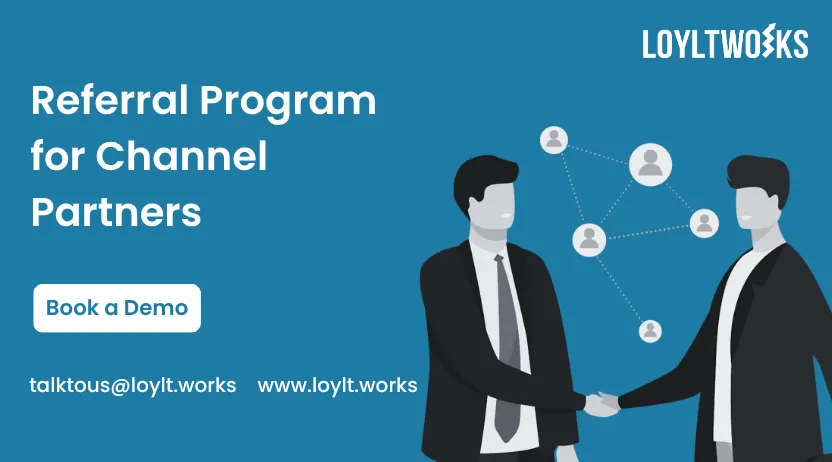 Illustration of a channel partner referring a customer in a B2B referral program.