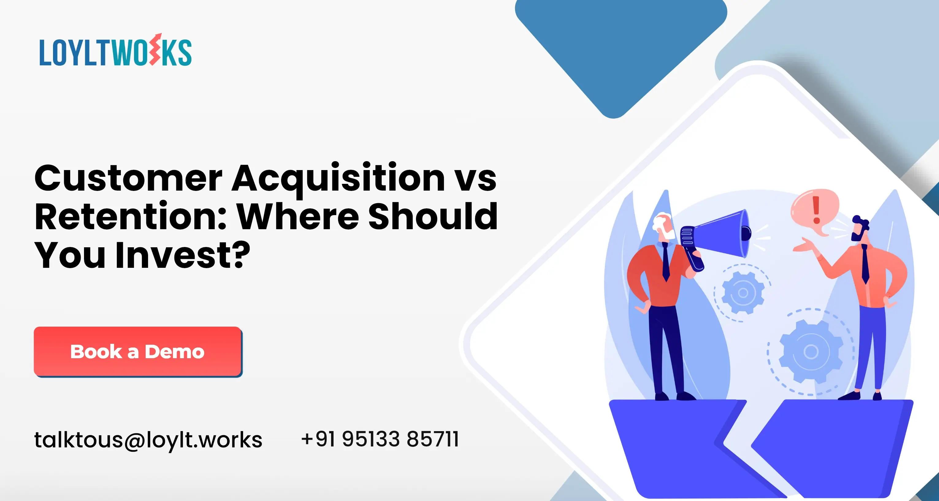 Comparison of customer acquisition vs customer retention strategies with icons representing growth and loyalty.